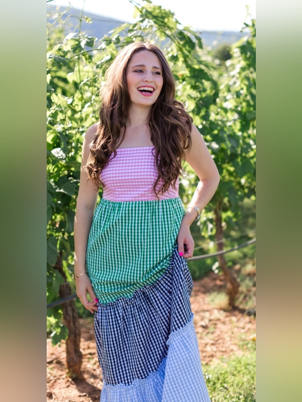 Crown & Ivy Tiered Gingham Maxi Dress Size XL Colorblock Cottagecore Cotton - Picture 12 of 12